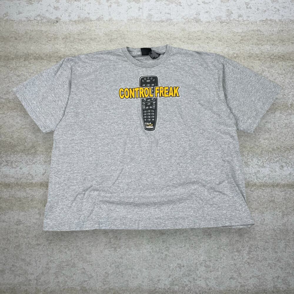 Vintage 90s Control Freak Shirt Mens XL Grey Cotton Comedy Short Sleeve